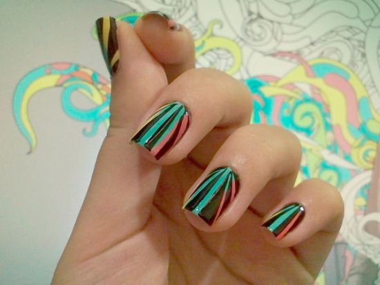 Black And Blue Striped Nail Art