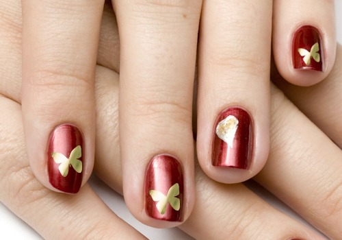 Gold Butterfly Nail Design