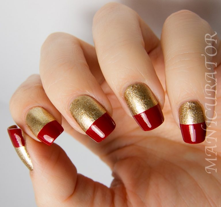 40 Flamboyant Red and Gold Nails