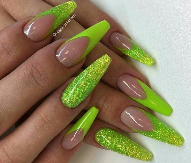Green Neon in Ballerina Nails