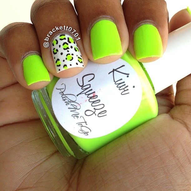 Neon Green Nails with Green Neon Leopard Accent
