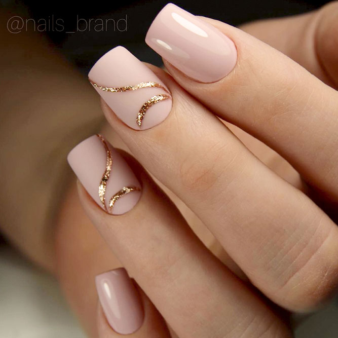 Golden Swirls On Light Pink Nails