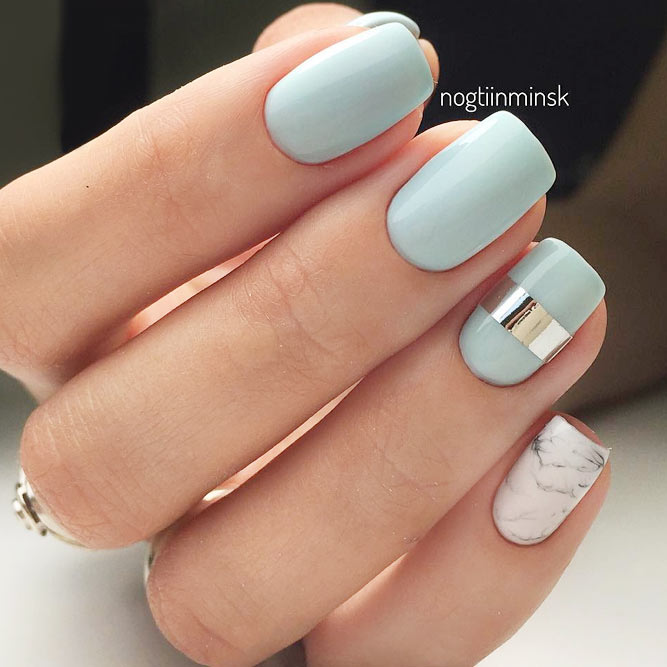 Silver Band Accent On Matte Nails